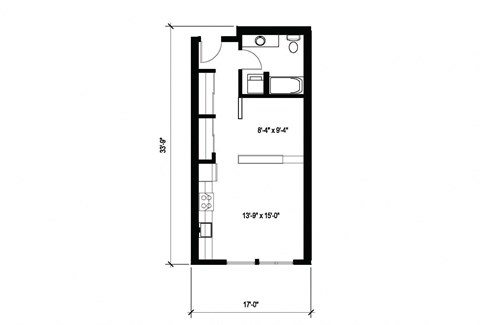 Floor plan for studio, 1 bath, 525 sqft